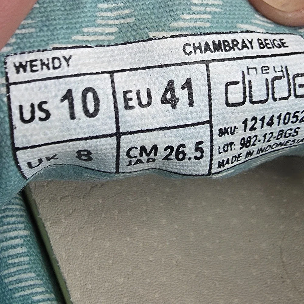 Hey Dude Shoes Womens 10 Wendy Casual‎ Sneaker Navy Chambray Lace Up Low Top